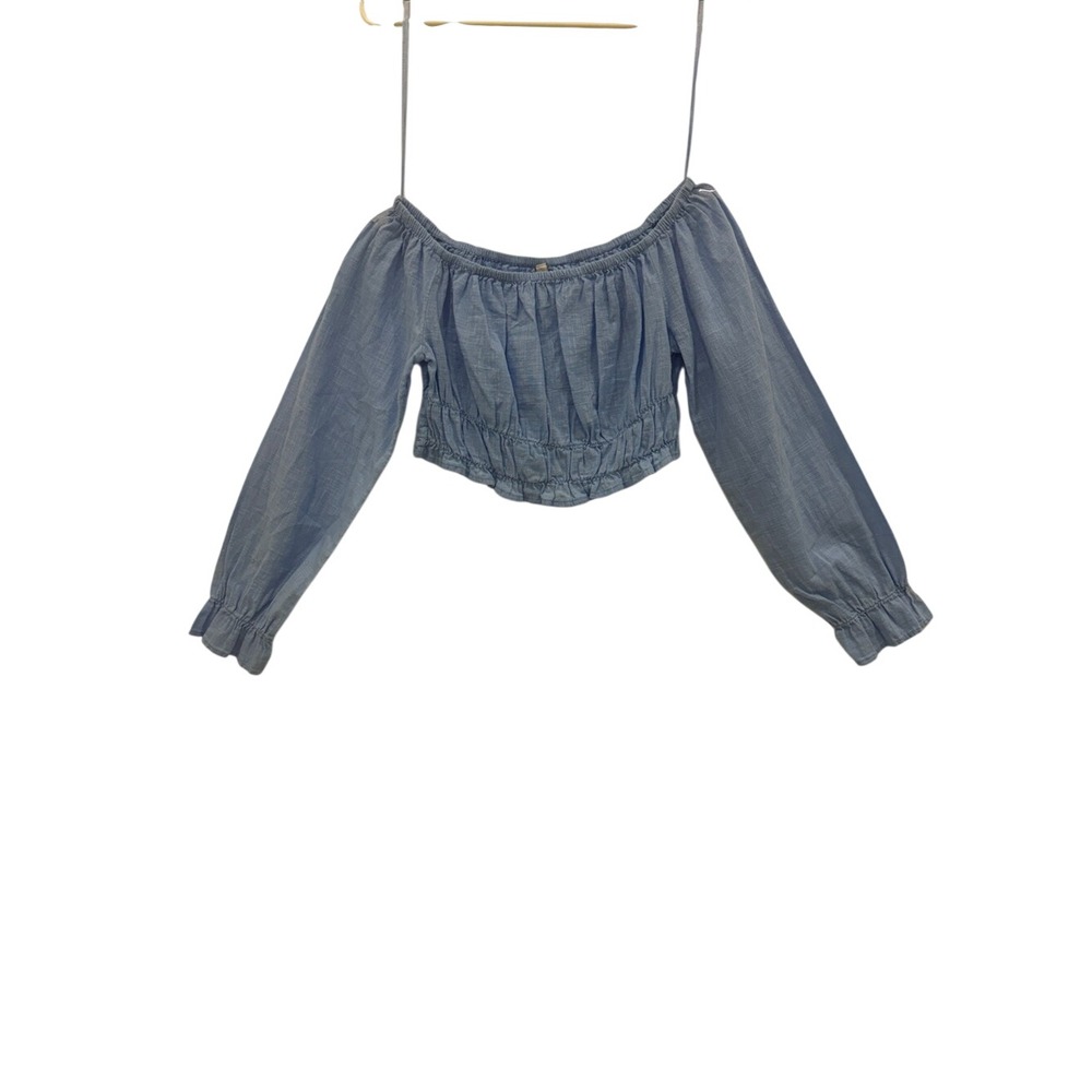 Stradivarius Blue Off Shoulder Cropped Long Sleeve Top Size M